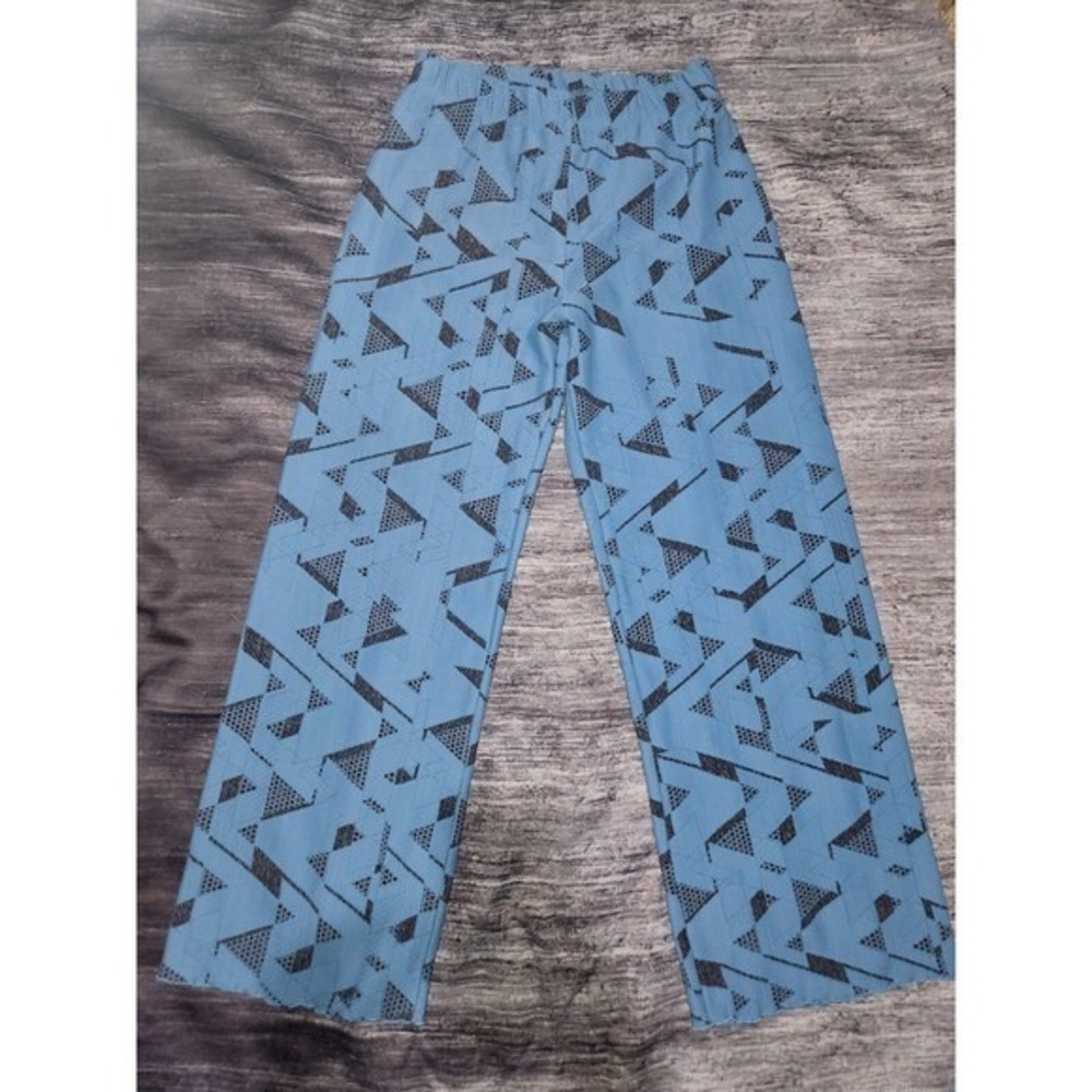 Haystacks Abstract Print Blue Casual Pants Michigan Comfort Wide Leg Trousers